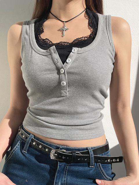 grey-casual-halter-choker-lace-knitted-buttons-sleeveless-top-3