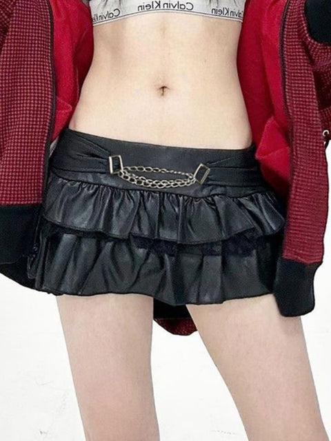 punk-black-metal-chain-black-pu-leather-low-waist-skirt-2