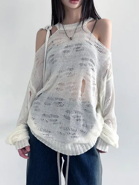 white-ripped-oversize-open-shoulder-knitted-sweater-1