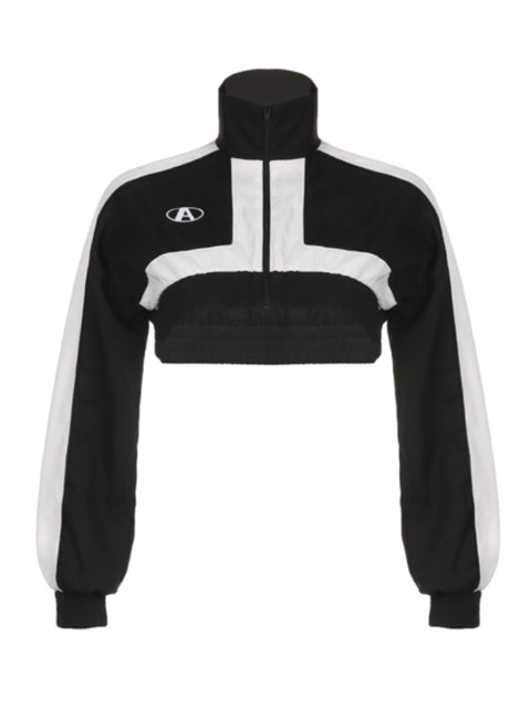 black-white-patchwork-zip-up-turtleneck-short-jacket-5