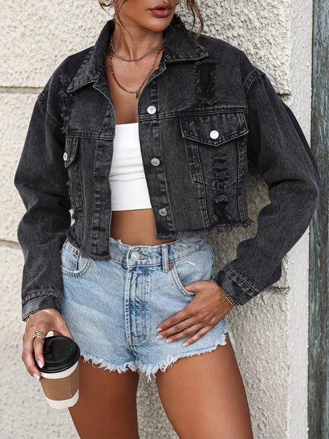Black Raw Hem Denim Jackets