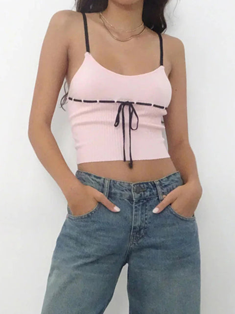 pink-stripe-lace-up-skinny-knitted-cute-sleeveless-top-2