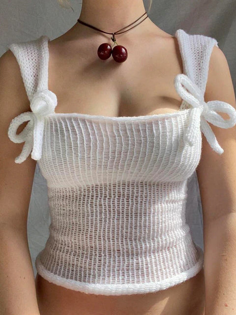 white-knitted-bow-slim-cute-see-through-sexy-top-2