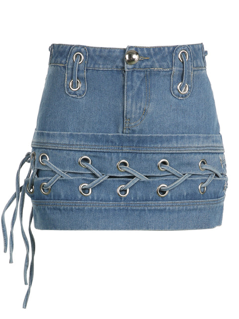 Blue Denim Low Waist Short Skirt