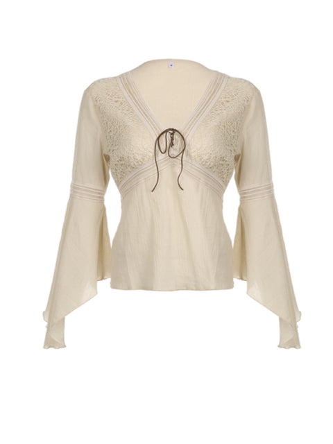 v-neck-fishnet-spliced-flare-sleeve-top-1