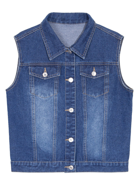 Plain Sleeveless Loose Fit Denim Vest