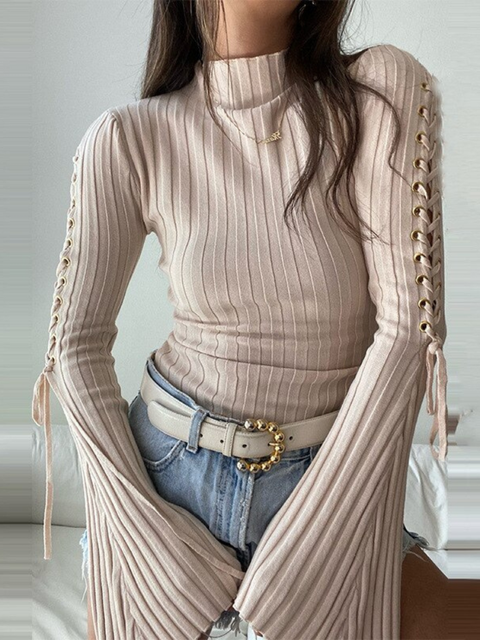 elegant-lace-up-rib-flare-sleeve-casual-body-suit-slim-top-108