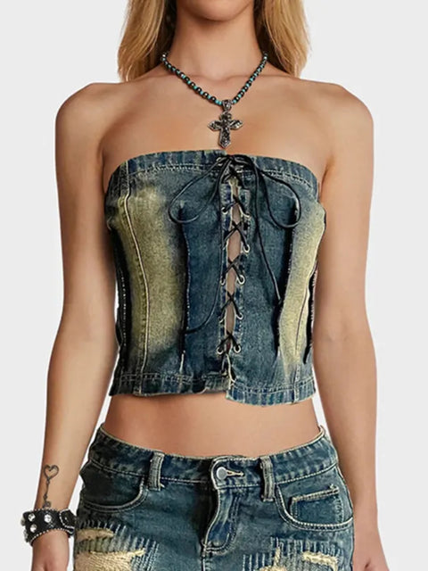 strapless-denim-stitch-lace-up-sexy-top-1