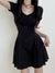 black-v-neck-folds-short-sleeve-a-line-dress-2