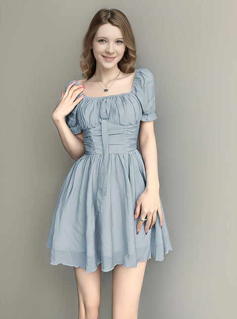 sweet-cute-folds-a-line-vintage-square-collar-short-puff-sleeve-mini-dress-12