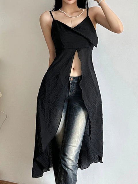 casual-holidays-black-sleeveless-halter-strap-long-top-2