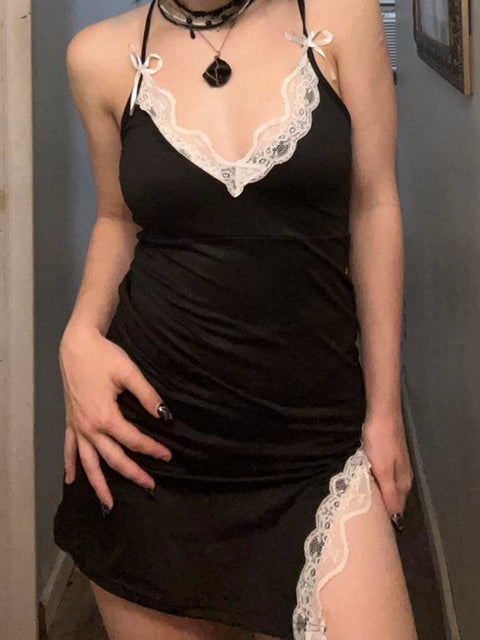 black-strap-v-neck-split-bow-dress-1