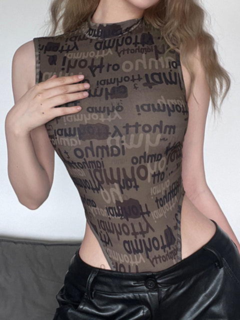 army-green-letter-print-sleeveless-turtle-neck-slim-bodysuit-3