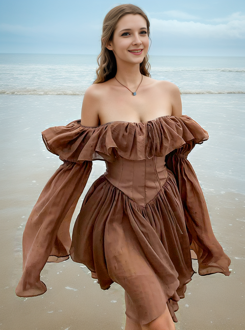 brown-corset-pleated-off-shoulder-ruffles-patchwork-beach-sexy-sundress-1