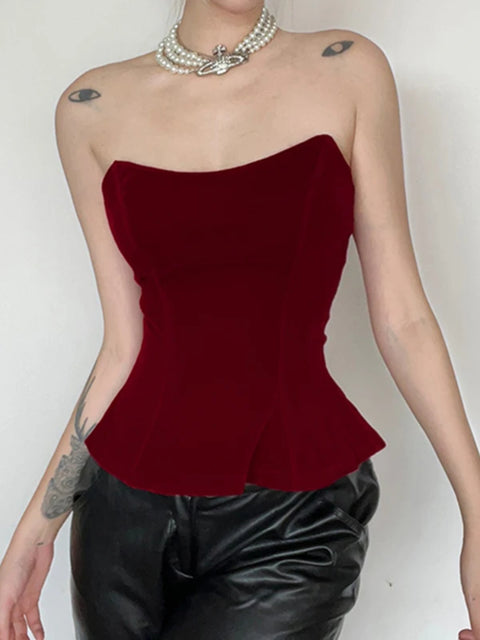 red-strapless-velour-lace-up-corset-top-1