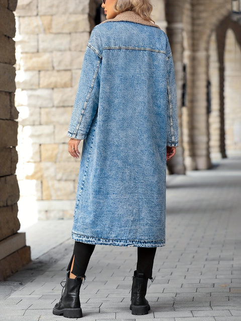Blue Fleece Liner Long Denim Coat
