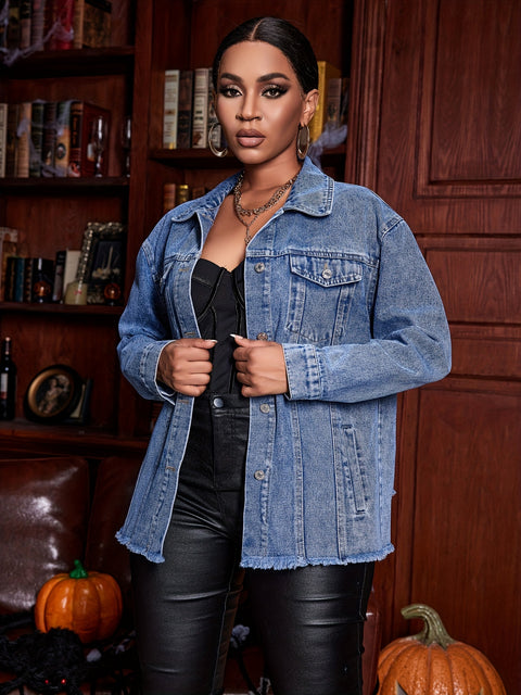 Blue Pumpkin & Skeleton Pattern Denim Jackets