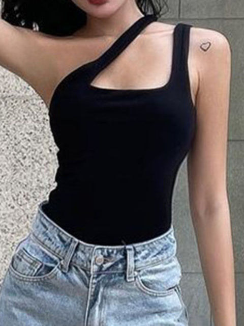 black-one-shoulder-skinny-sleeveless-sexy-bodysuit-2
