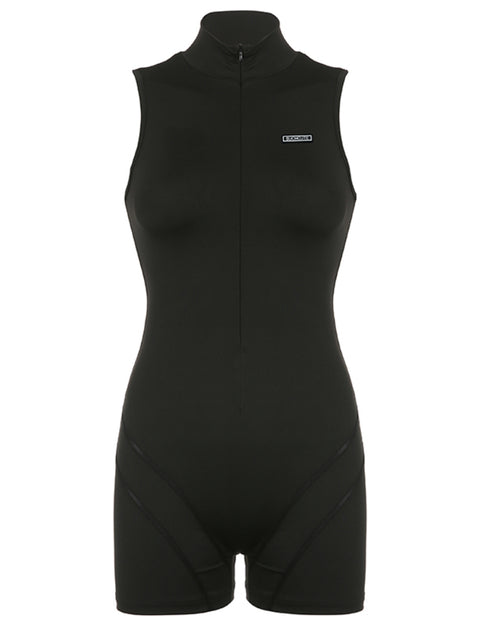 Black One Piece Stand Collar Romper