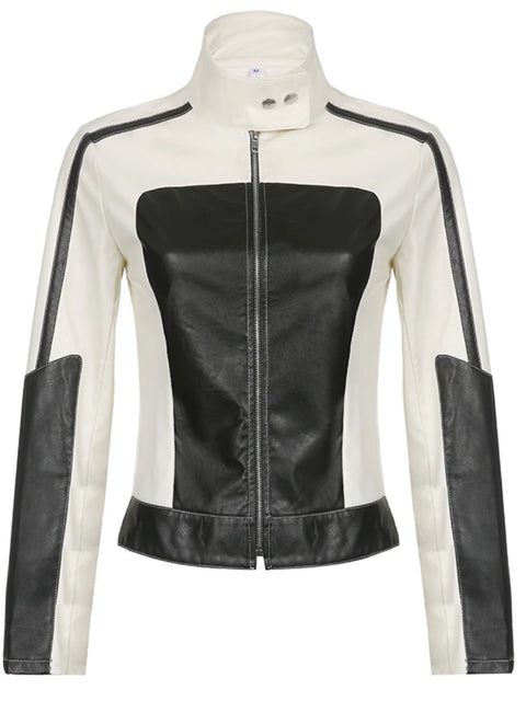 punk-black-white-leather-zip-up-patchwork-turtleneck-coat-1