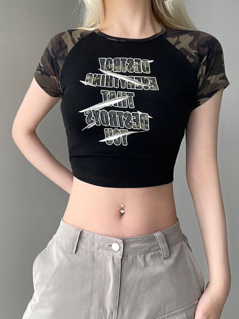 black-letter-print-short-sleeve-lace-up-slim-top-2