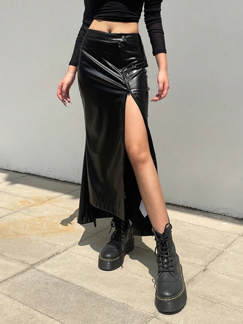 black-asymmetrical-folds-pu-leather-skirt-1