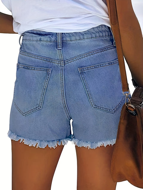 Blue Raw Hem Denim Shorts