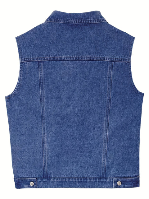 Plain Sleeveless Loose Fit Denim Vest