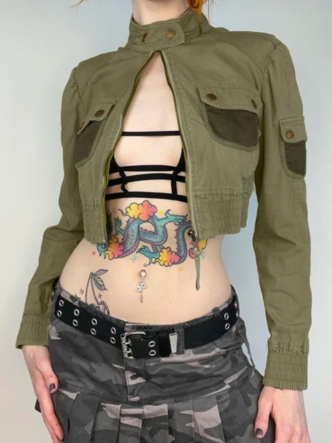 army-green-stand-collar-zip-up-pockets-coat-1