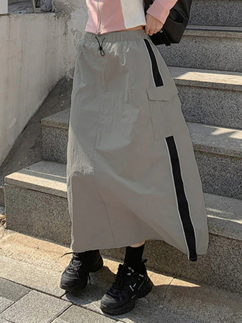 casual-tech-stripe-stitching-straight-pockets-loose-elastic-waist-long-skirt-3