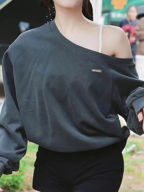 Casual Skew Neck Pullover Top