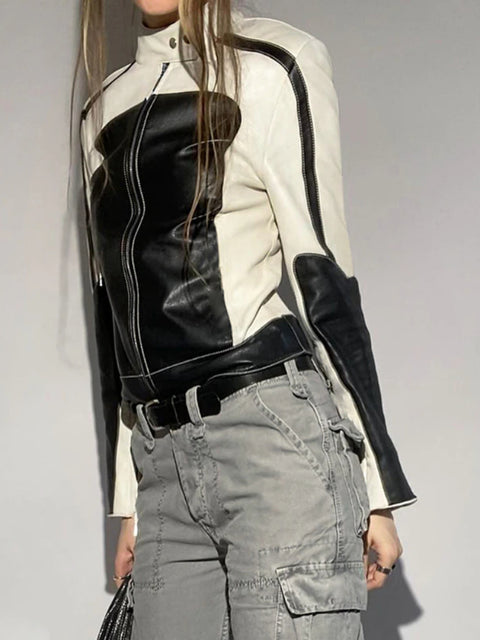 punk-black-white-leather-zip-up-patchwork-turtleneck-coat-4
