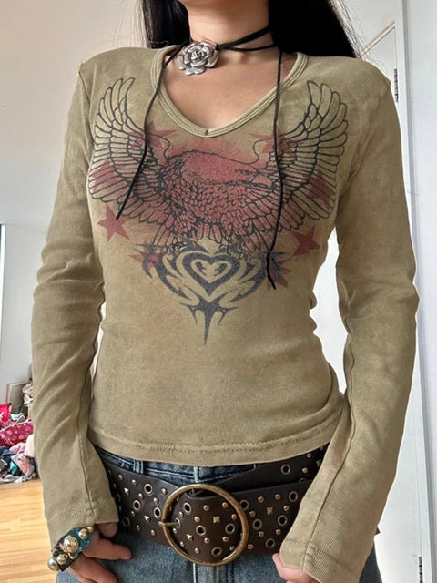 khaki-graphic-printed-long-sleeves-slim-top-1