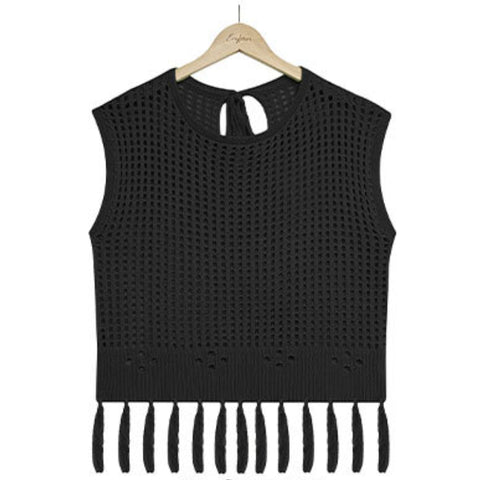 Solid Color Beach Knit Crew Neck Top