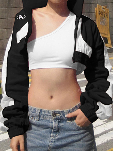 black-white-patchwork-zip-up-turtleneck-short-jacket-1