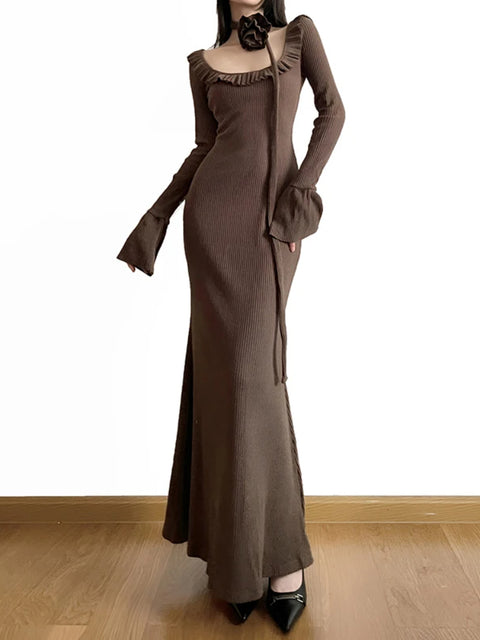 vintage-brown-flare-sleeve-knit-long-dress-1