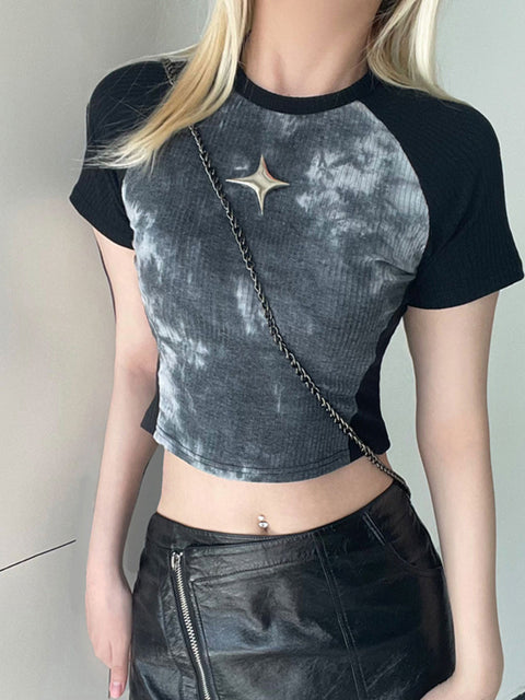 black-tie-dye-stitching-slim-printed-short-sleeve-top-3