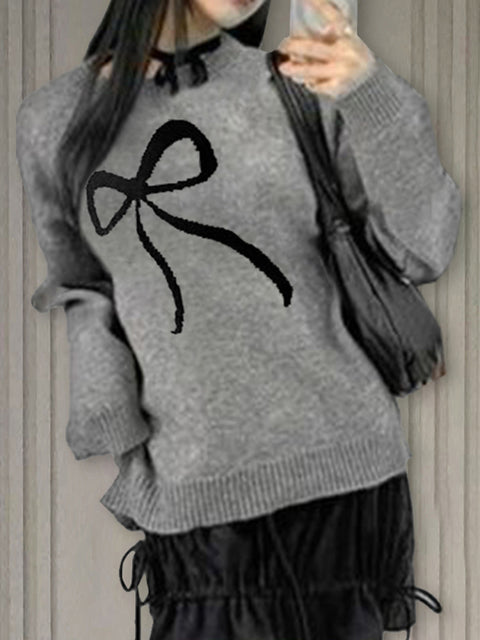 Casual Bow Pattern Knitted Pullove Top