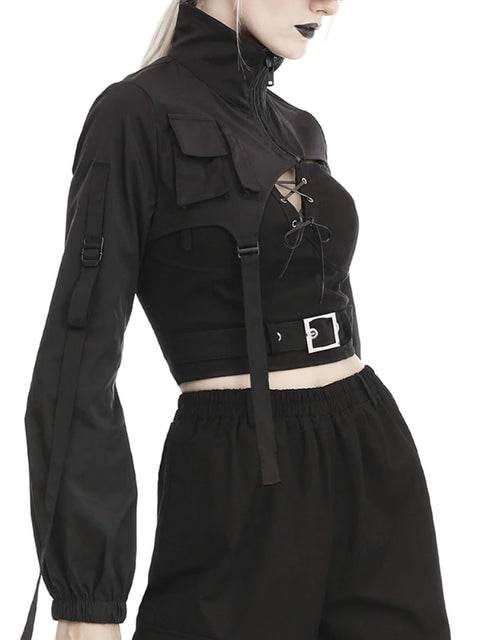 buckle-ribbon-smock-zip-up-hoodie-turtleneck-jacket-top-3