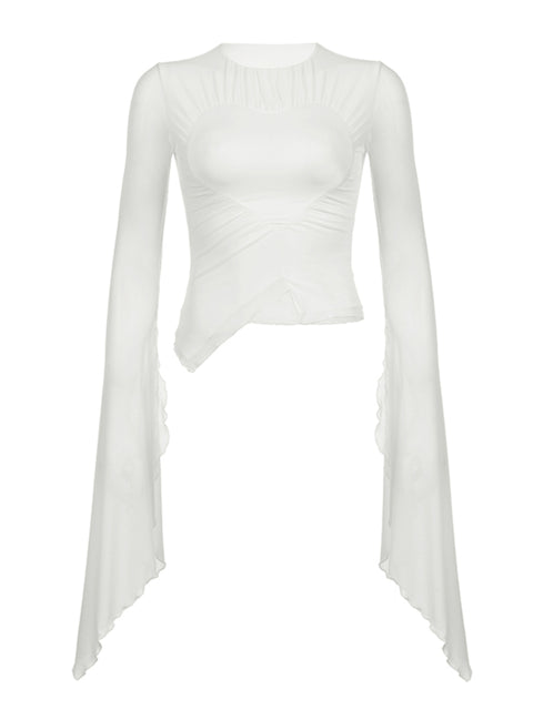 white-irregular-flare-sleeve-mesh-skinny-heart-shape-top-1