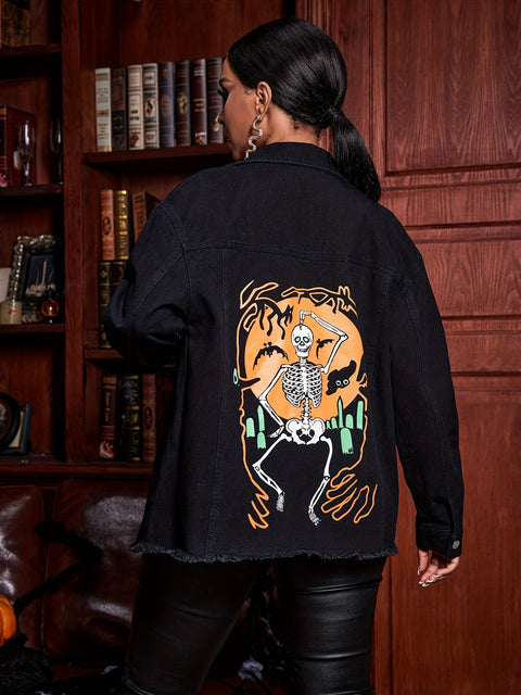 Skeleton Pattern Halloween Denim Jacket