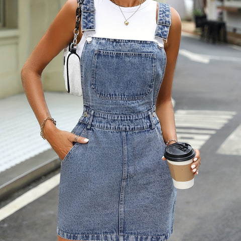 Blue Slash Pockets Denim Dress