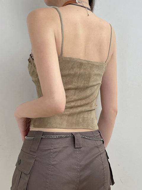khaki-v-neck-strap-lace-sleeveless-backless-halter-top-4
