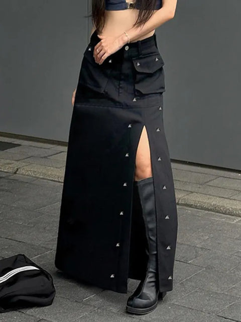 punk-rivet-black-pockets-side-slit-long-skirt-1