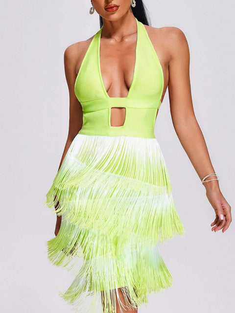 bandage-fluorescent-green-tassel-hanging-neck-strapless-backless-dress-1