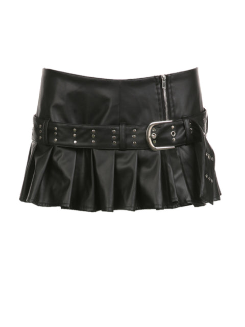 black-low-waist-sexy-zipper-rive-belted-pleated-skirt-1