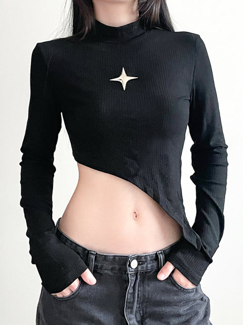 black-cotton-slim-asymmetrical-long-sleeve-top-1
