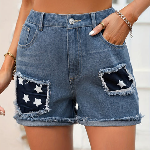 Blue Raw Hem Denim Shorts