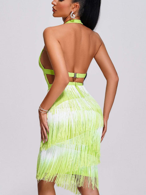 bandage-fluorescent-green-tassel-hanging-neck-strapless-backless-dress-3