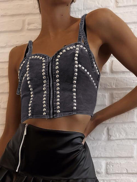 grey-zipper-rivet-punk-sexy-denim-skinny-short-top-1